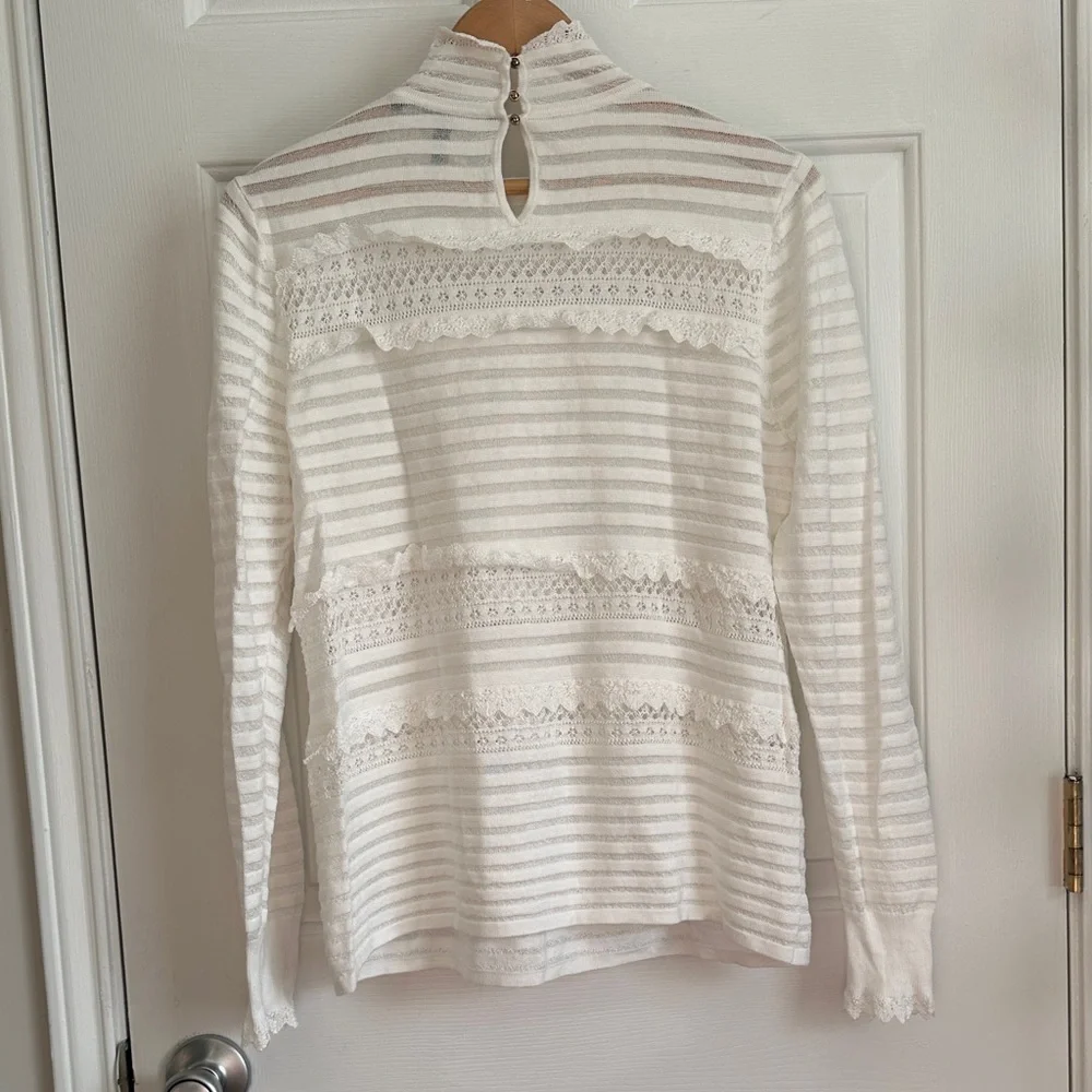 White House Black Market Ivory Striped Knit Top - Picture 7 of 8
